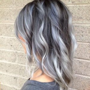 Brown hair with silver highlights