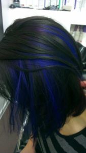 Black hair with blue highlights