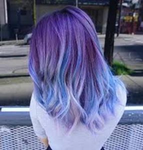 Purple hair with blue highlights