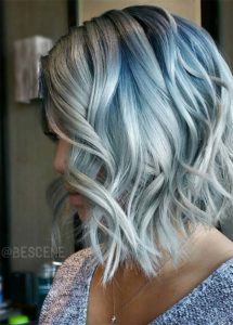 Silver hair with blue highlights