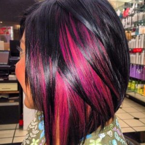 Black hair with pink Highlights