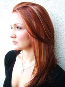 Red hair with silver highlights