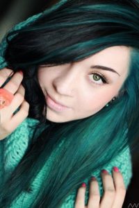 Black hair with green highlights