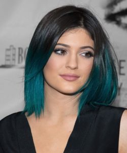 Black hair with teal highlights