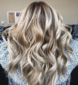 Bold dimensional highlights for blonde hair