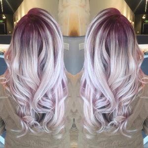 Burgundy hair with blond highlights