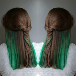 Green highlights on brown hair