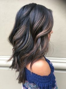black hair with dimensional highlights